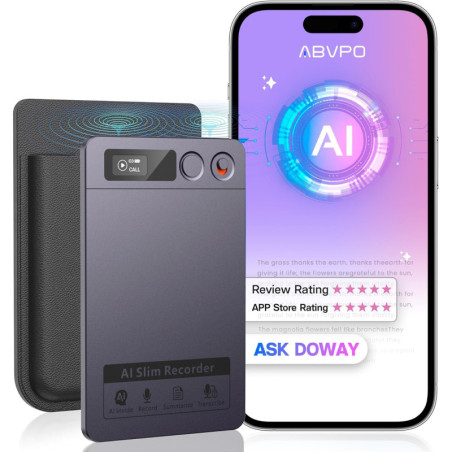 Enregistreur Vocal AI Pro, Transcription & Résumé, Annulation Bruit, 64GB, 152 Langues, Contrôle APP