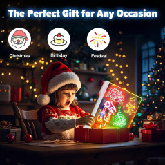 Tablette Lumineuse LED Rechargeable 16 avec 7 Couleurs, 5 Marqueurs & Livre à Tracer