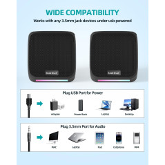 Compact USB Powered Desktop Computer Speakers with 3.5mm Aux Input