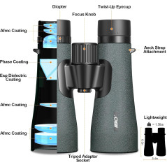 Jumelles 12x50 UHD Étanches IPX7 avec Adaptateur Téléphone