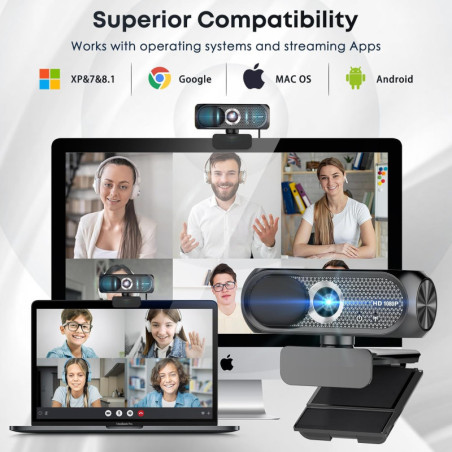 Webcam 1080P HD USB avec Micro, Anti-Bruit & Protection Privacy