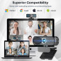 1080P HD Webcam with Mic, Noise Cancellation, Privacy Cover, Wide-Angle, Auto Light, USB Plug & Play (Black)