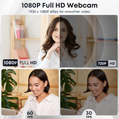 Webcam 1080P HD USB avec Micro, Anti-Bruit & Protection Privacy