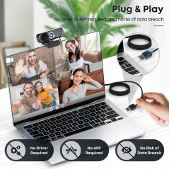 1080P HD Webcam with Mic, Noise Cancel, Privacy Cover & Auto Light