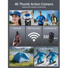 Caméra Body 4K Mini POV 64GB Étanche WiFi pour Sport