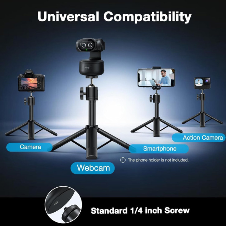 EMEET PIXY 4K Dual-Camera AI PTZ Webcam with Tripod, Sony Sensor, AI Tracking, PDAF, 3 Mics, Streaming Ready