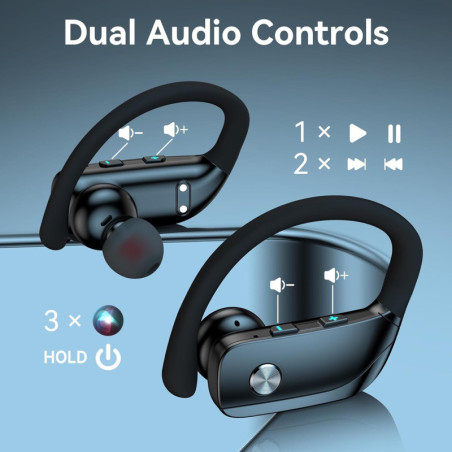 bmani Wireless Earbuds with 80H Playtime, LED Case & Mic – Black