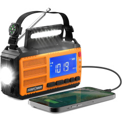 FosPower NOAA Emergency Weather Radio & Power Bank - Solar USB Hand Crank
