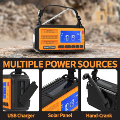 FosPower NOAA Emergency Weather Radio & Power Bank - Solar USB Hand Crank