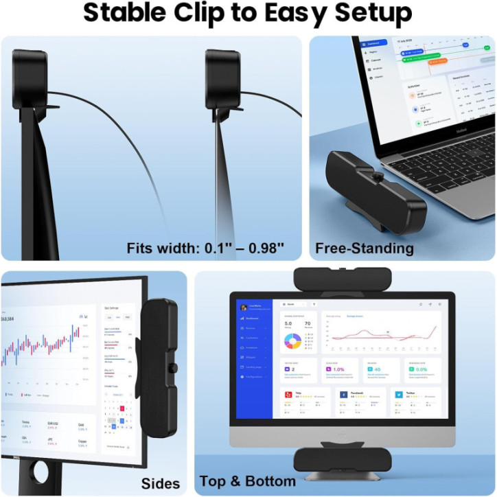 Haut-parleurs Cirqon pour PC, volume facile, pince robuste, design compact, alimentation USB/USB-C (Noir) Haut-parleurs Cirqon pour PC, volume facile, pince robuste, design compact, alimentation USB/USB-C (Noir)