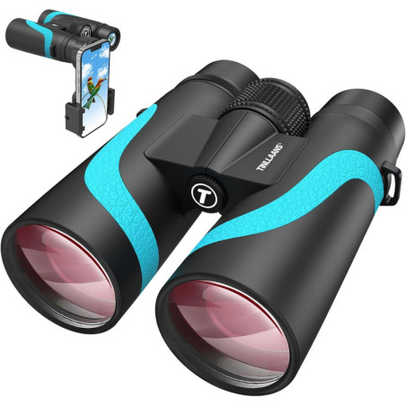 15x55 UHD High Powered Binoculars for Adults with Phone Adapter, Waterproof, Lightweight - Blue