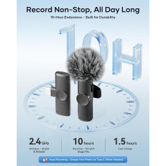 Microphone sans fil 2 Pack pour iPhone, Android et iPad