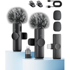 Microphone sans fil 2 Pack pour iPhone, Android et iPad