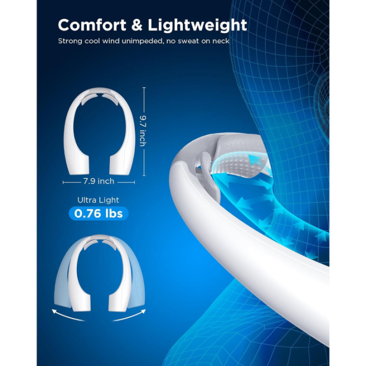 Heelkl AI Neck Fan, 4-Speed Rechargeable Portable Personal Fan with 4000mAh Battery, Ultra Quiet