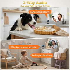 ZEEPORTE Caméra Intérieure 2K - Surveillance Bébé & Animal, Audio Deux Sens, Vision Nocturne, Alarme, Alexa & Google Com