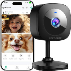 ZEEPORTE 2K Indoor Security Camera - Baby Monitor & Pet Cam with Alexa