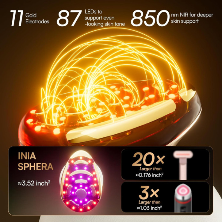 INIA SPHERA 8-in-1 Microcurrent Facial Device with Red Light, Thermal & Cooling, 5 Modes for Face & Neck