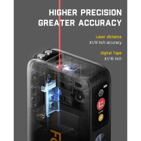 Fanttik A10 Pro Mètre Laser Numérique 2-en-1, Écran HD IPS, 50m Rechargeable, Ruban 3m, 6 Unités