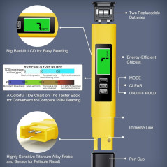 2025 Testeur d'eau numérique 4 en 1 TDS EC Température (°C, °F) précis de 0-9999 ppm pour eau potable, aquariums