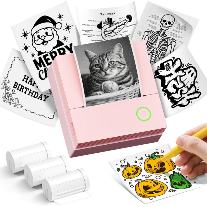 Imprimante d'Étiquettes Portable PM290C Bluetooth Sans Encre avec 3 Rouleaux Papier Rose - 1 Pack Imprimante d'Étiquettes Portable PM290C Bluetooth Sans Encre avec 3 Rouleaux Papier Rose - 1 Pack