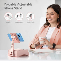TechGlow Pink Foldable Cellphone Stand & Bluetooth Speaker Gift for All