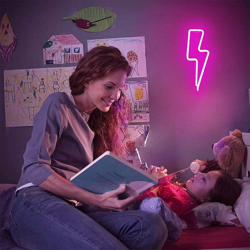 Luminaire Néon YouOKLight Éclair Rose LED USB/Batterie