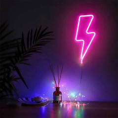 YouOKLight Pink Lightning Bolt LED Neon Sign, Battery/USB Powered Wall Light for Bedroom, Party & Decor