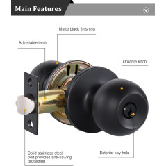 Lanwandeng Matte Black Door Knobs with Lock & Keys - Bedroom & Bathroom