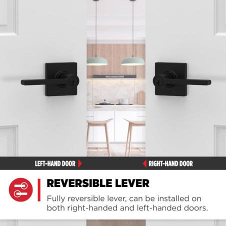 Kwikset Casey Matte Black Entry Door Handle with Secure SmartKey Lock
