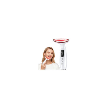 Thérapie par lumière rouge visage et cou, masseur 7 couleurs anti-âge, appareil LED rechargeable avec chaleur et vibration
