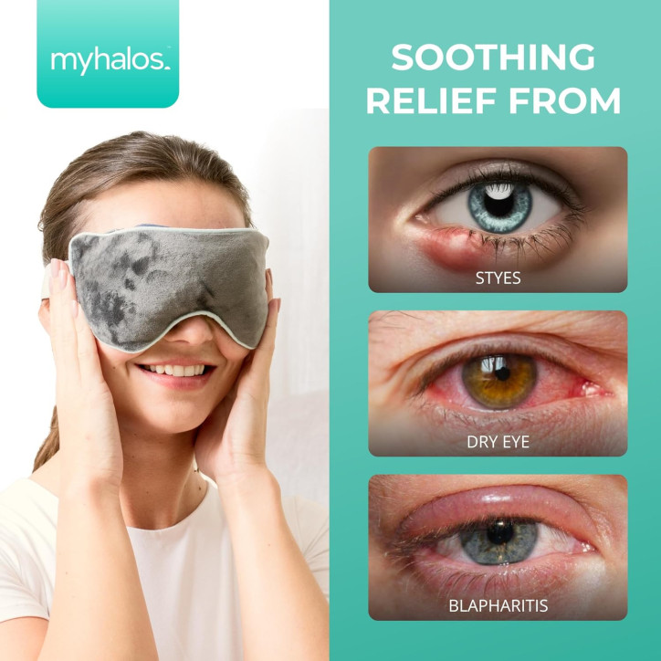 MyHalos® Heated Eye Mask for Dry Eyes - Steam Warm Compress for Styes, Chalazion, Blepharitis & MGD - FSA/HSA Eligible