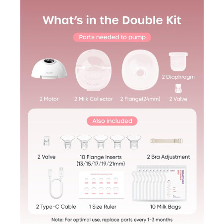 Nuliie S32 Hands-Free Wearable Breast Pump, 4 Modes, 9 Suction Levels, Multi-Size Flanges, 2-Pack White