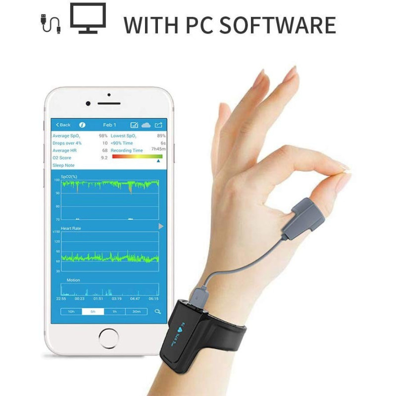 WellOxy Sleep Oxygen Monitor, contrôlez l'apnée du sommeil